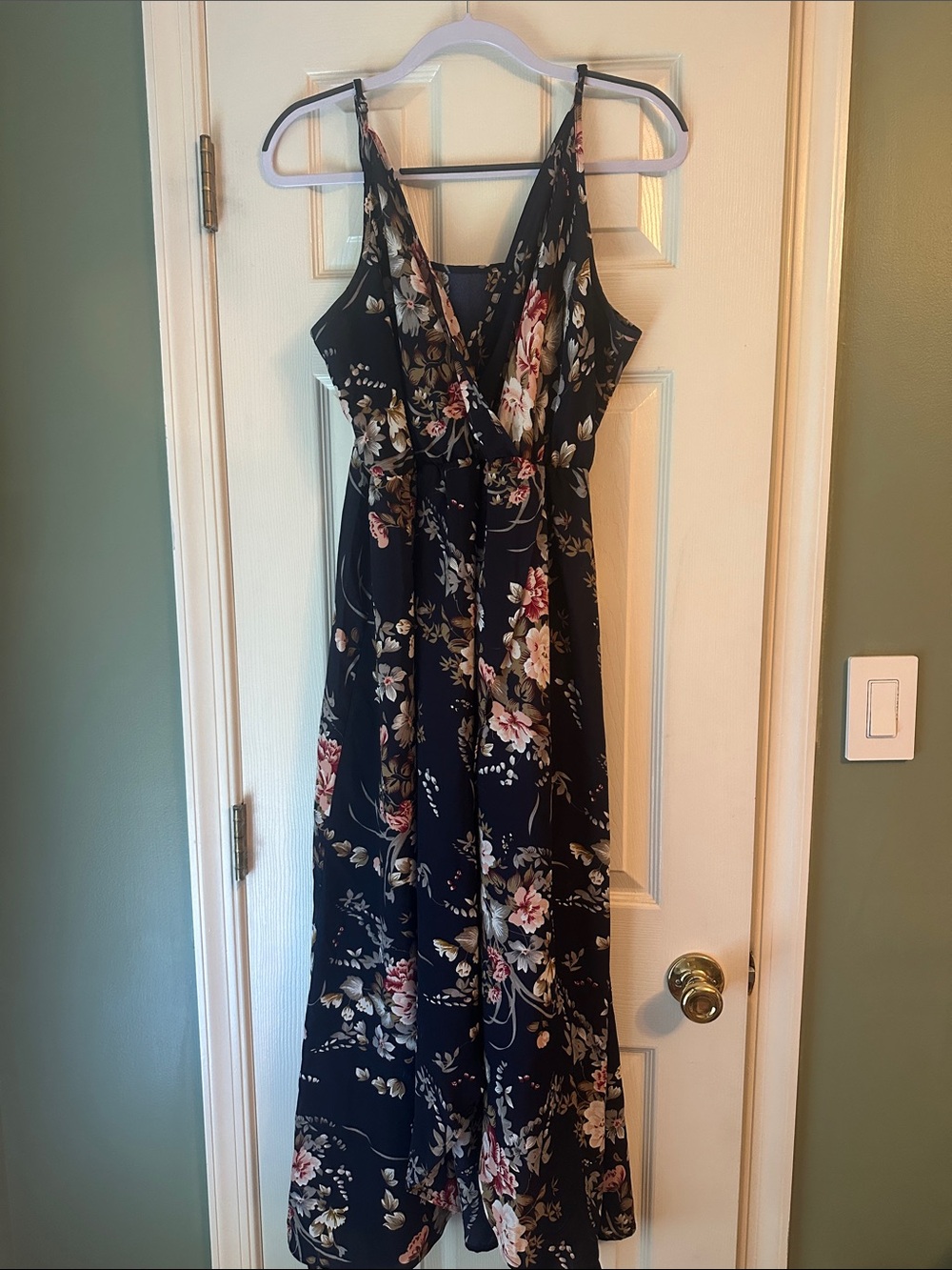 Floral Navy Maxi Dress with V-Neck